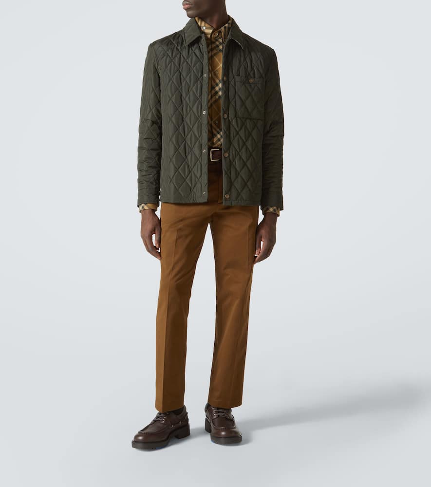 Burberry Green Quilted Jacket With Classic Collar In Tech Fabric Man In Shale