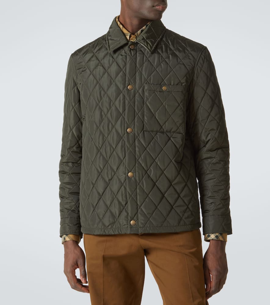 Burberry Green Quilted Jacket With Classic Collar In Tech Fabric Man In Shale