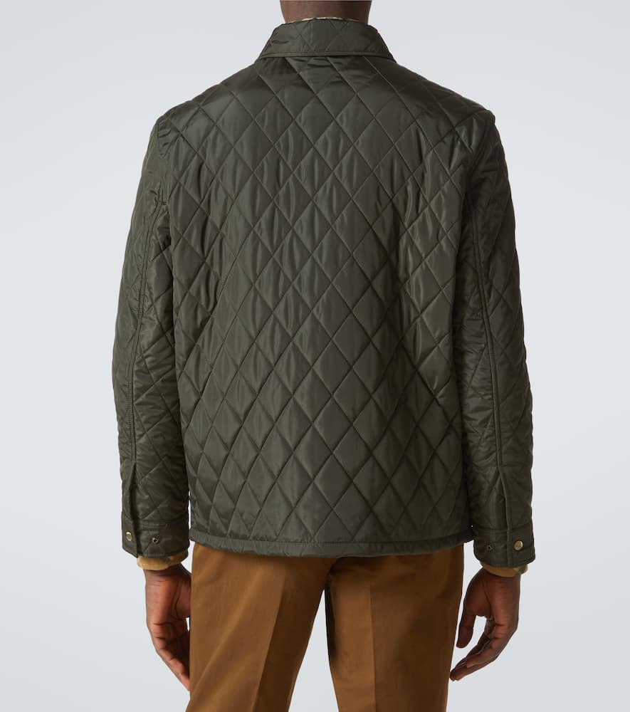 Burberry Green Quilted Jacket With Classic Collar In Tech Fabric Man In Shale