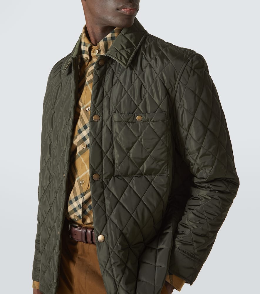 Burberry Green Quilted Jacket With Classic Collar In Tech Fabric Man In Shale