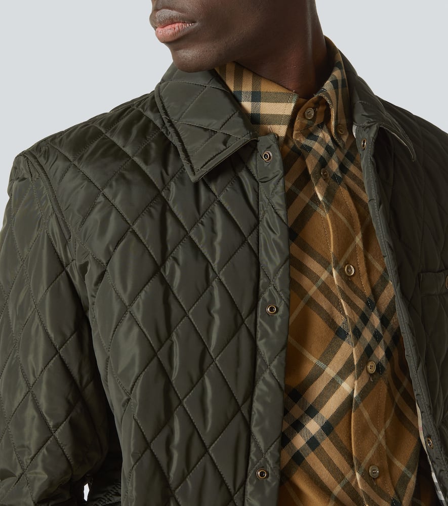 Burberry Green Quilted Jacket With Classic Collar In Tech Fabric Man In Shale