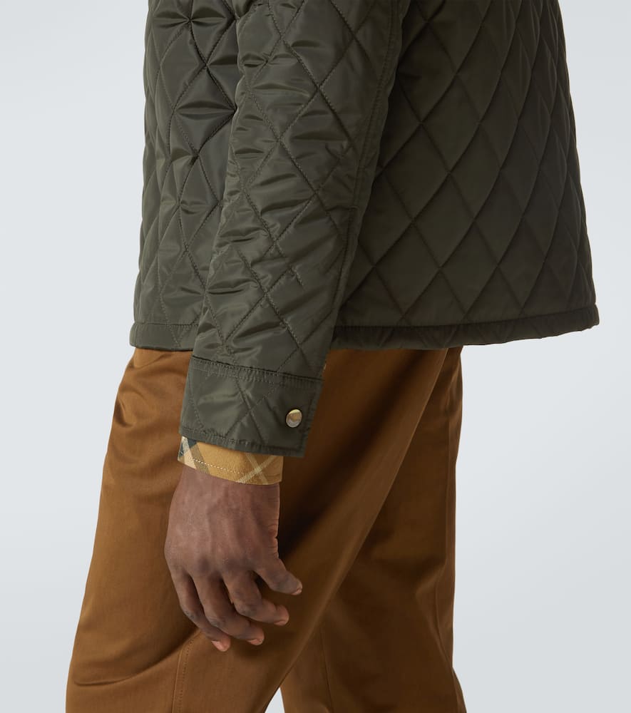 Burberry Green Quilted Jacket With Classic Collar In Tech Fabric Man In Shale