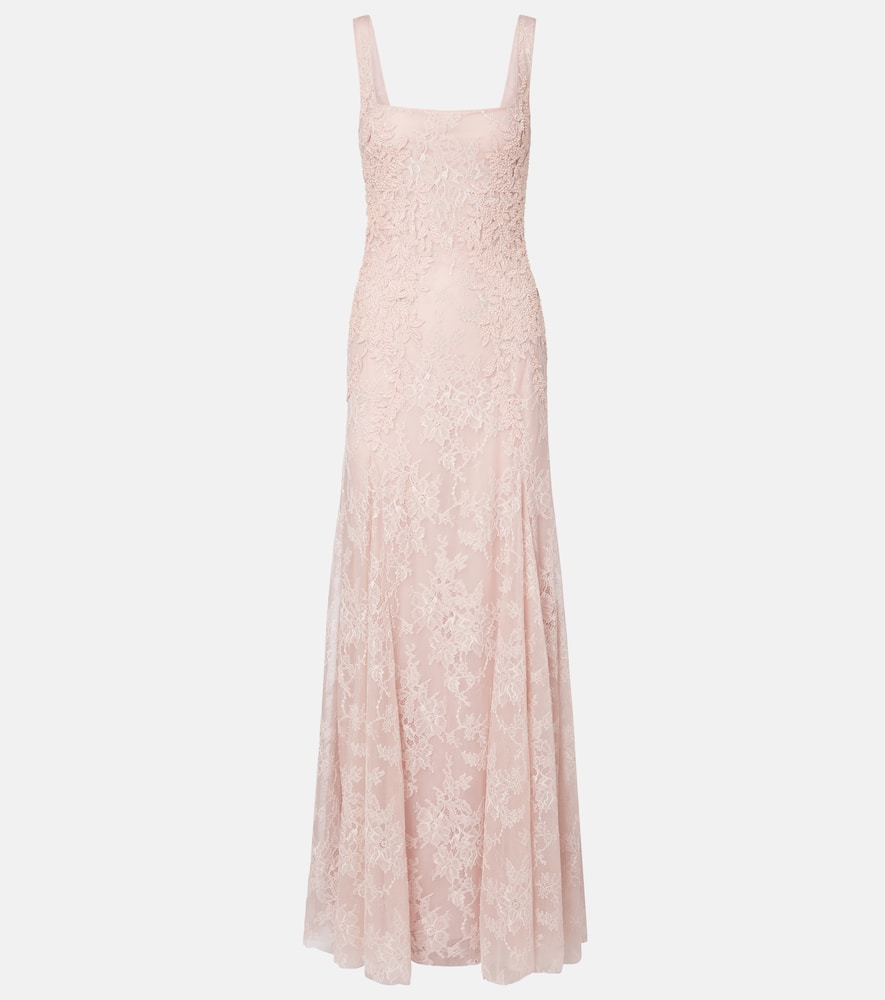 Costarellos Elysia Embellished Lace Gown In Pink