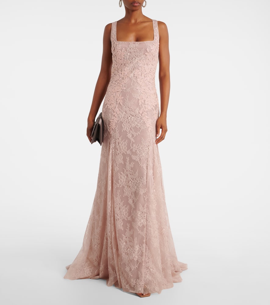 Costarellos Elysia Embellished Lace Gown In Pink