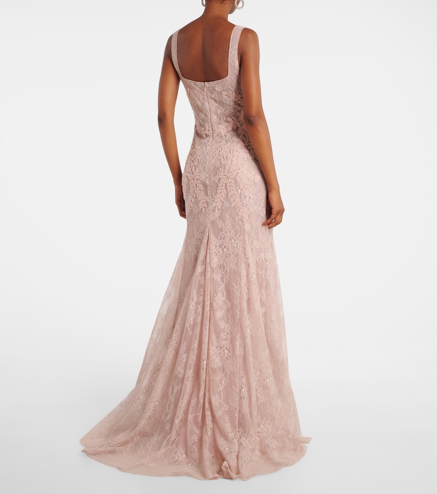 Costarellos Elysia Embellished Lace Gown In Pink