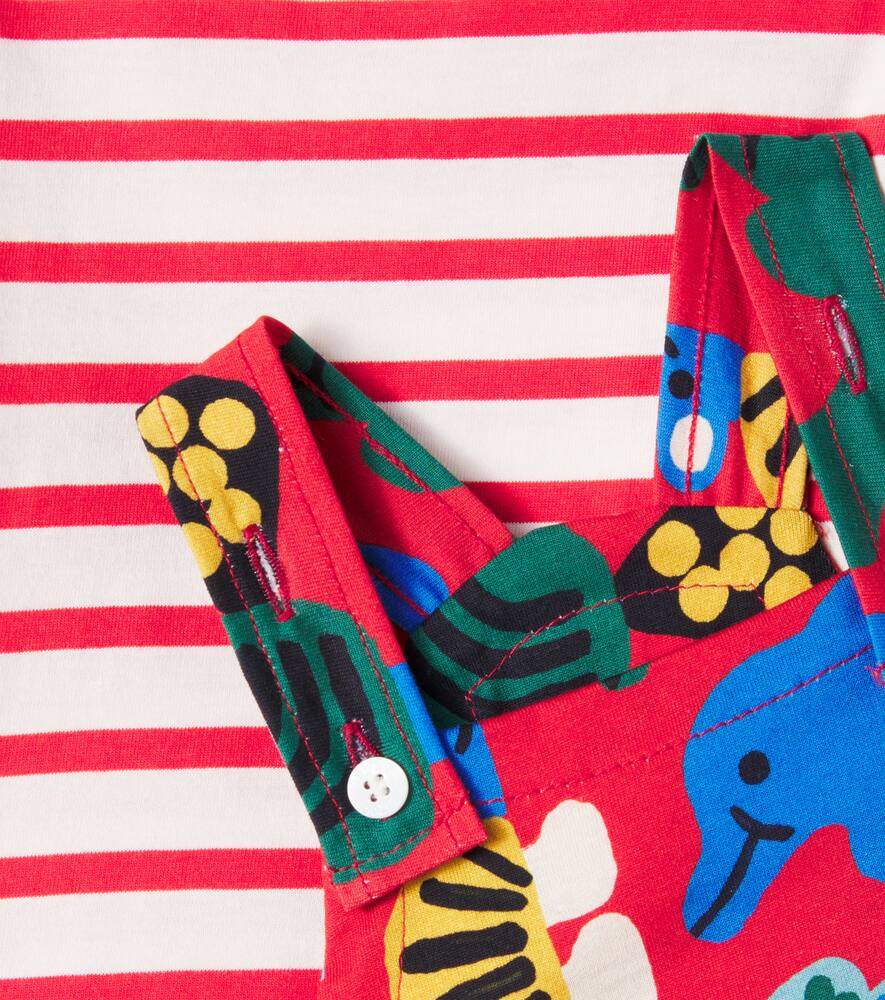Fabula Fábula Baby Cotton T-shirt And Overalls Set In Red