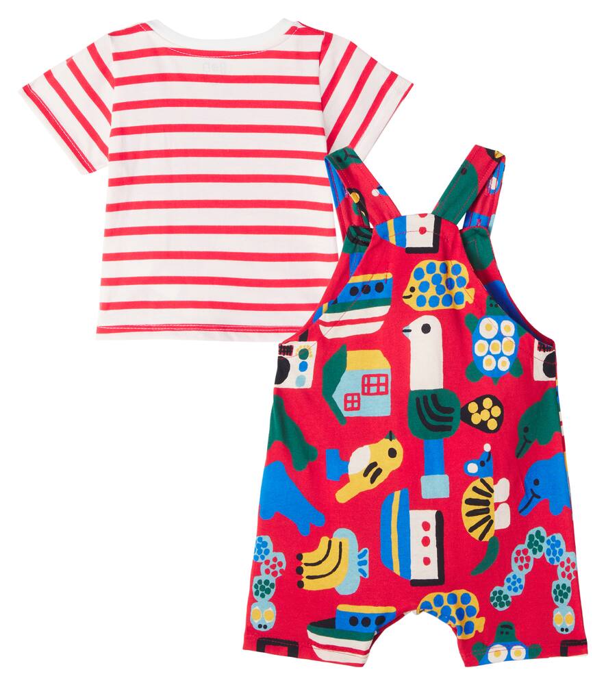 Fabula Fábula Baby Cotton T-shirt And Overalls Set In Red