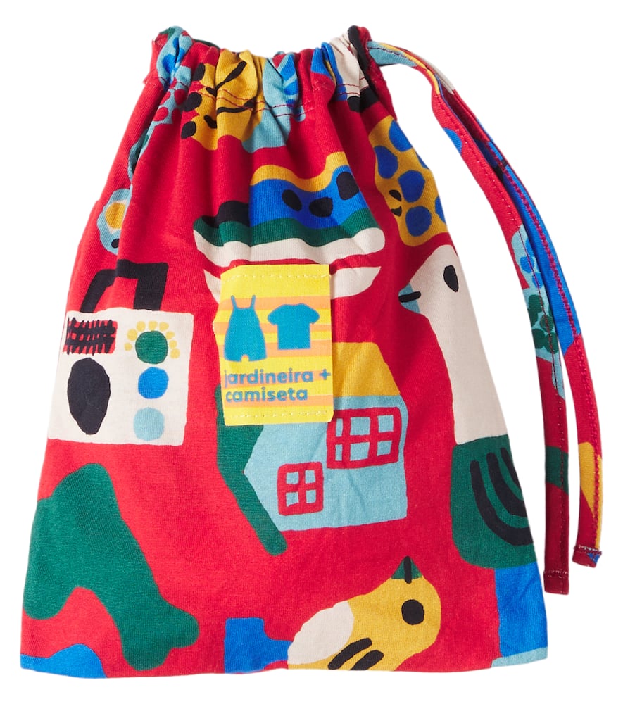 Fabula Fábula Baby Cotton T-shirt And Overalls Set In Red