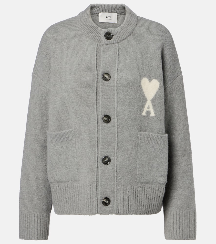 Ami Alexandre Mattiussi Ami De Caur Alpaca And Wool-blend Cardigan In Gray