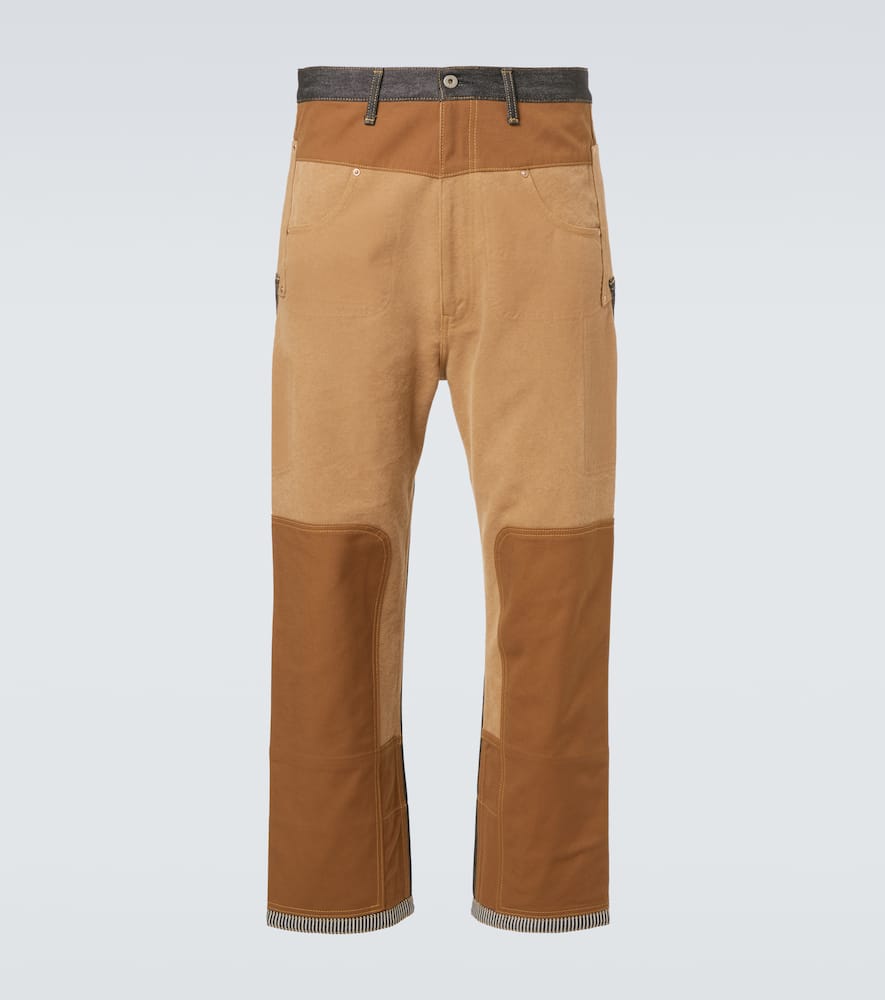 Junya Watanabe Patchwork Denim And Suede Straight Pants In Brown
