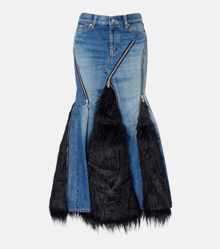 Junya Watanabe Low-rise Cotton Denim Maxi Skirt In Blue