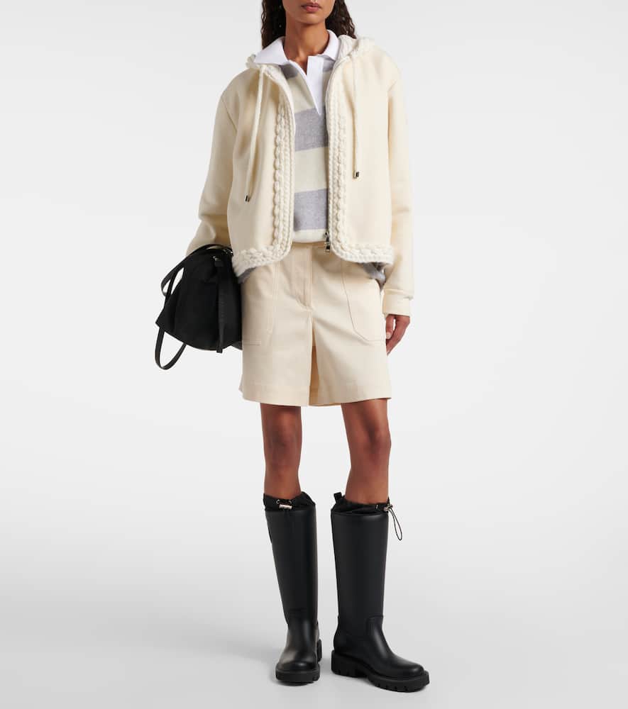 Moncler Cotton-blend Zip-up Cardigan In Neutral
