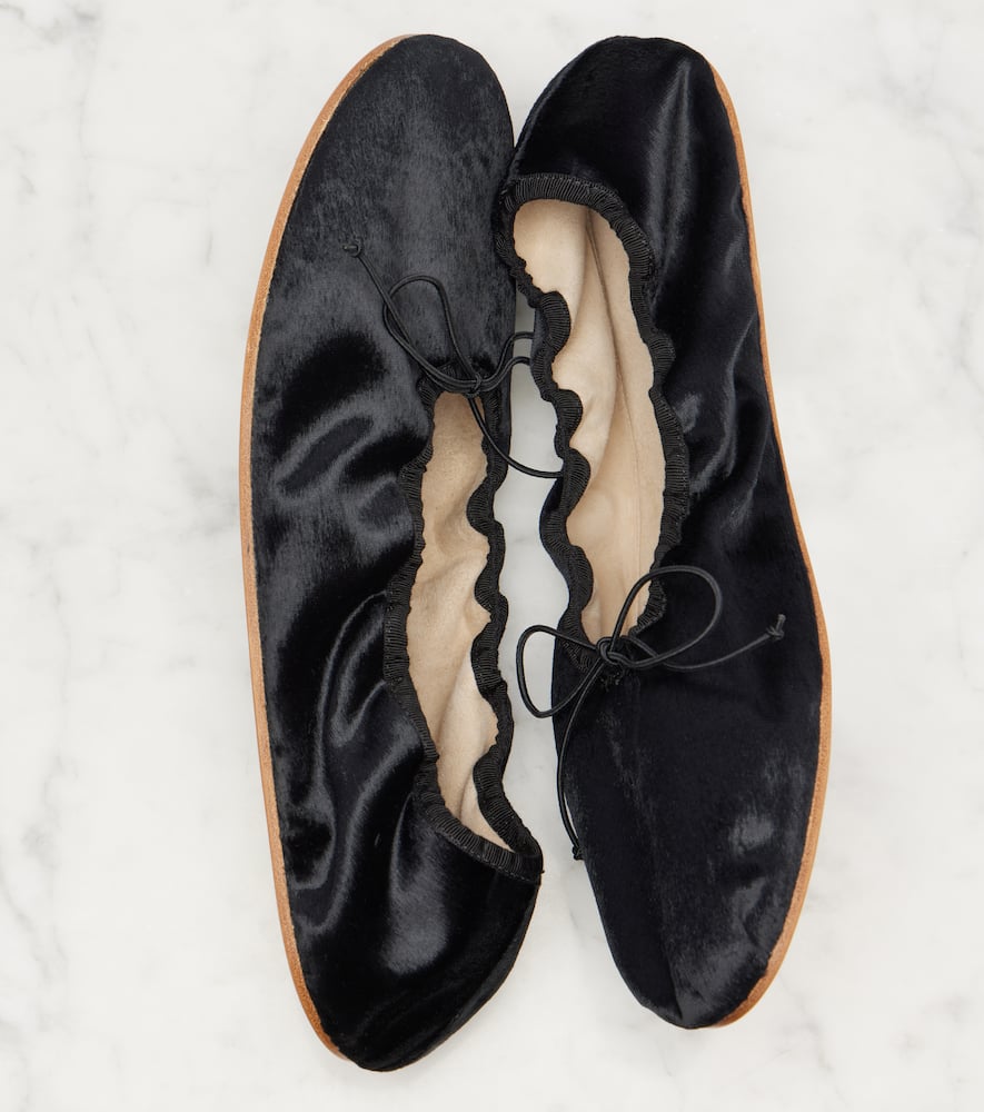 The Row Round Velvet Ballet Flats In Black