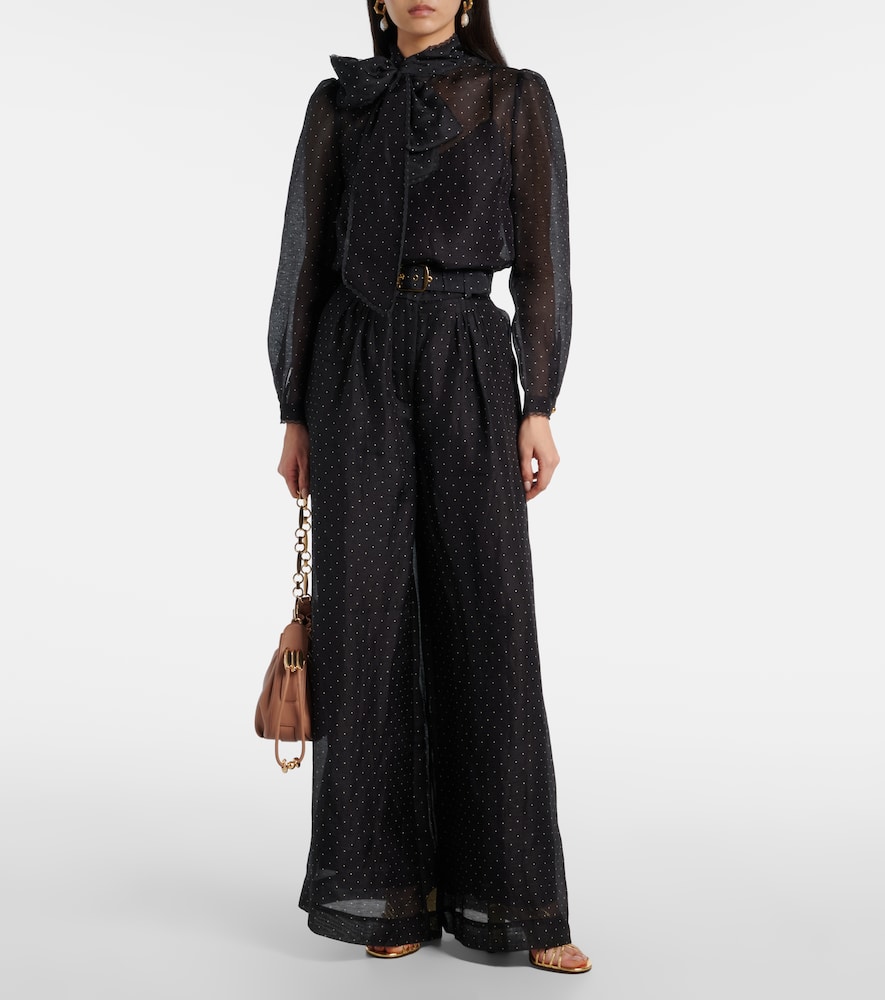 Zimmermann Polka-dot Linen And Silk Wide-leg Pants In Black