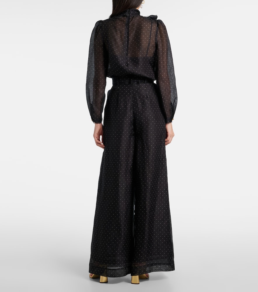 Zimmermann Polka-dot Linen And Silk Wide-leg Pants In Black