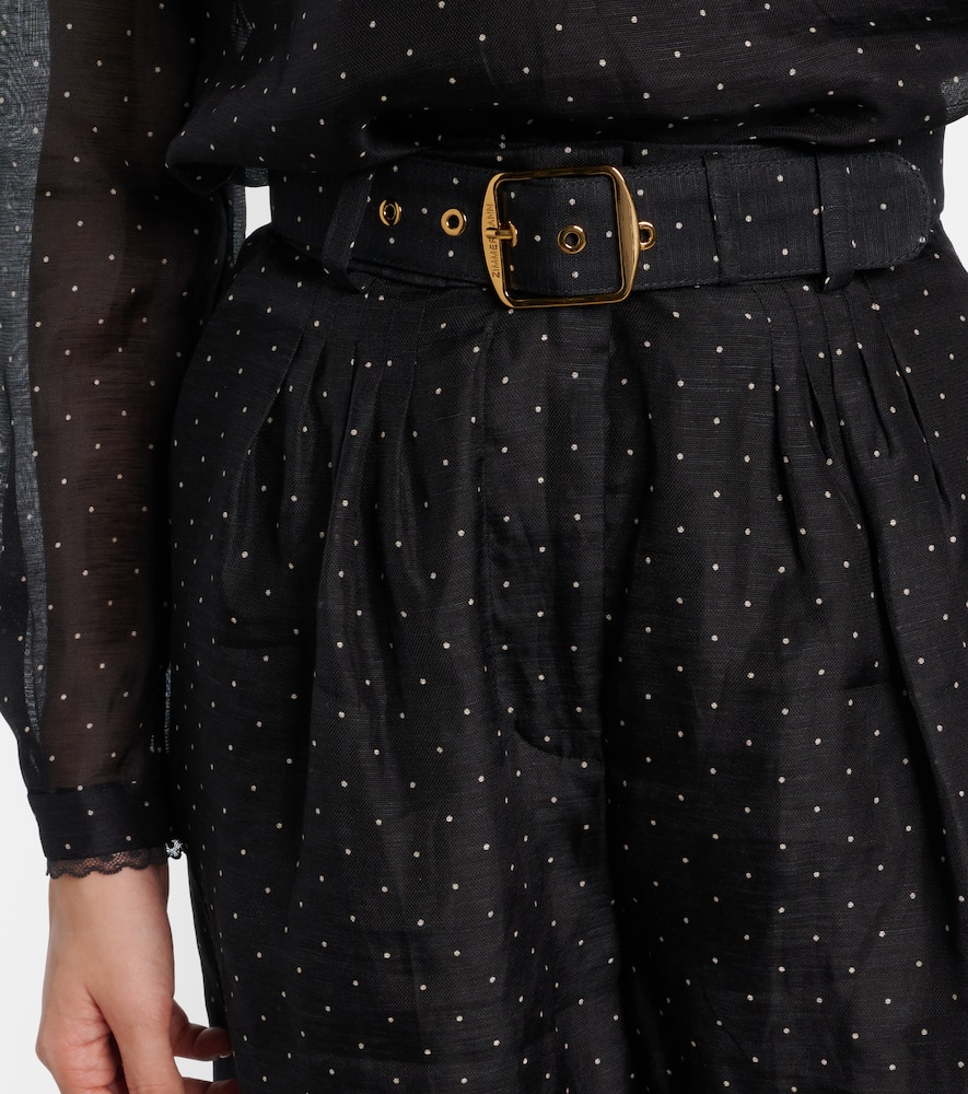 Zimmermann Polka-dot Linen And Silk Wide-leg Pants In Black