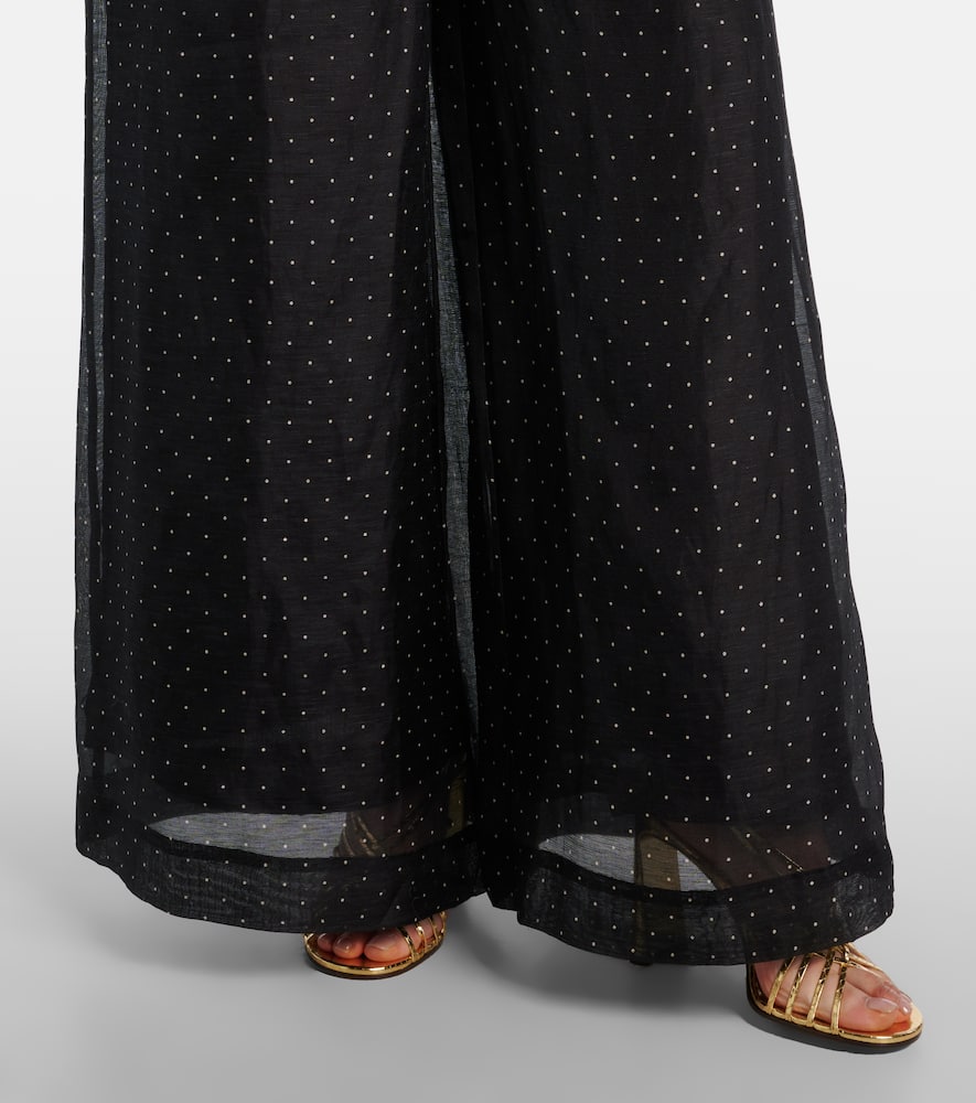 Zimmermann Polka-dot Linen And Silk Wide-leg Pants In Black