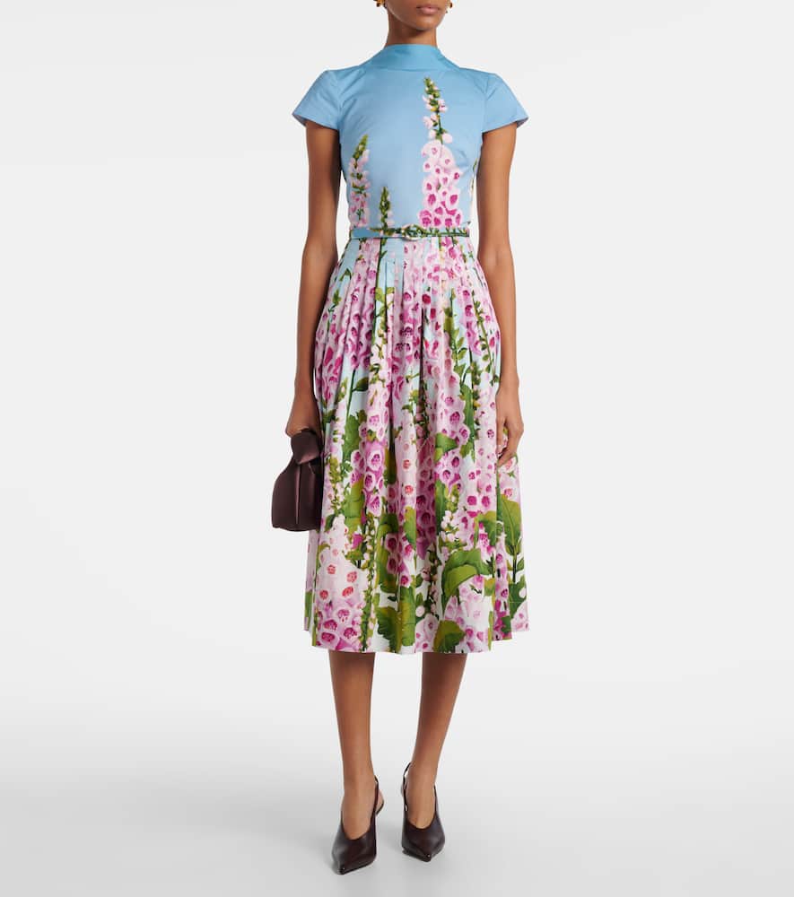 Oscar De La Renta Floral Cotton-blend Poplin Midi Dress In Multi
