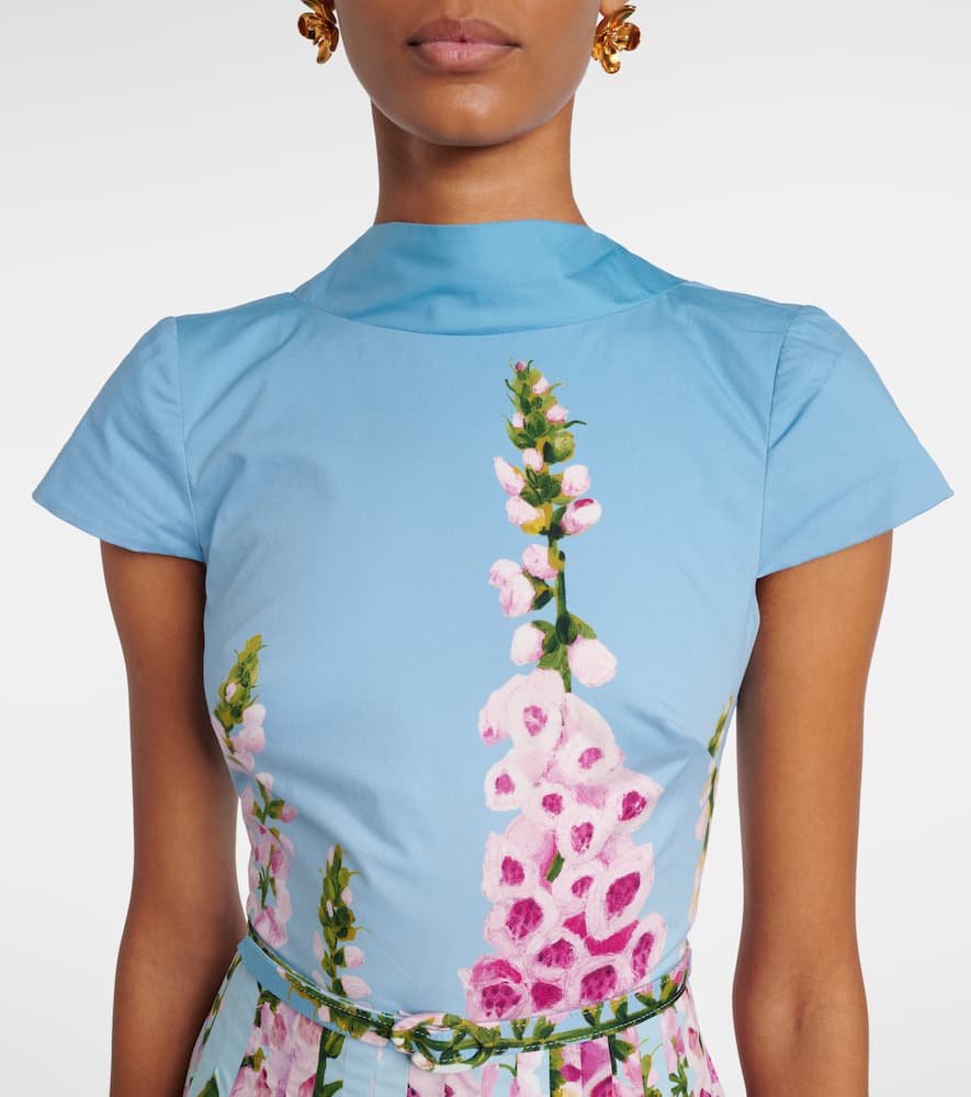 Oscar De La Renta Floral Cotton-blend Poplin Midi Dress In Multi
