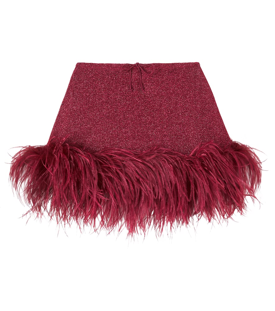 Oseree Oséree Kids Lumière Feather-trimmed Skirt In Burgundy