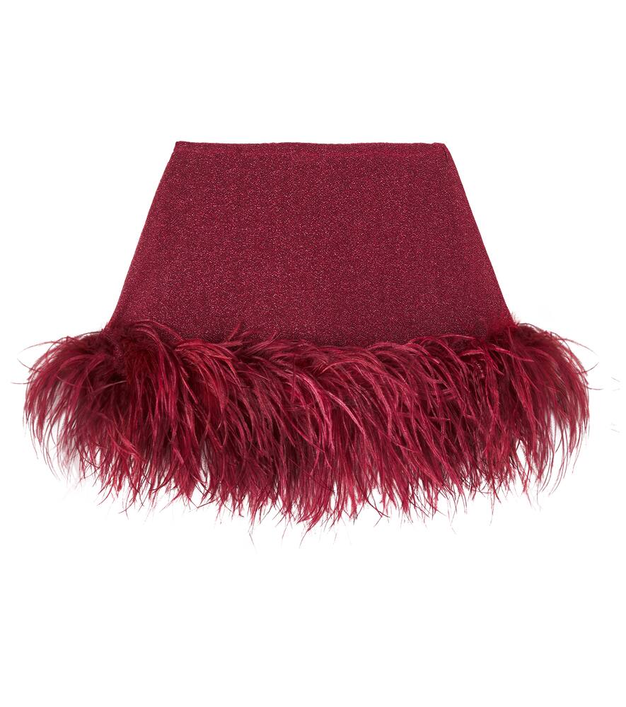 Oseree Oséree Kids Lumière Feather-trimmed Skirt In Burgundy