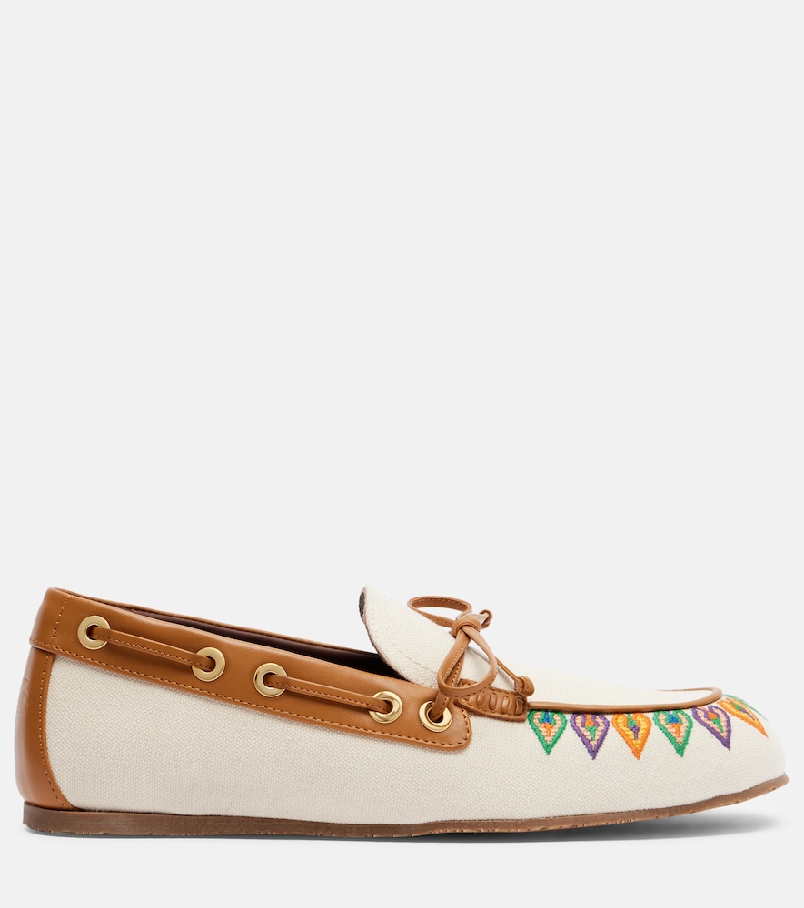  Etro Etro Embroidered Canvas Boat Shoes 