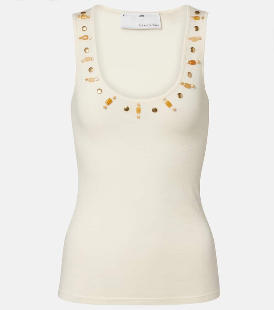 Xu Zhi Beaded Wool Tank Top In White