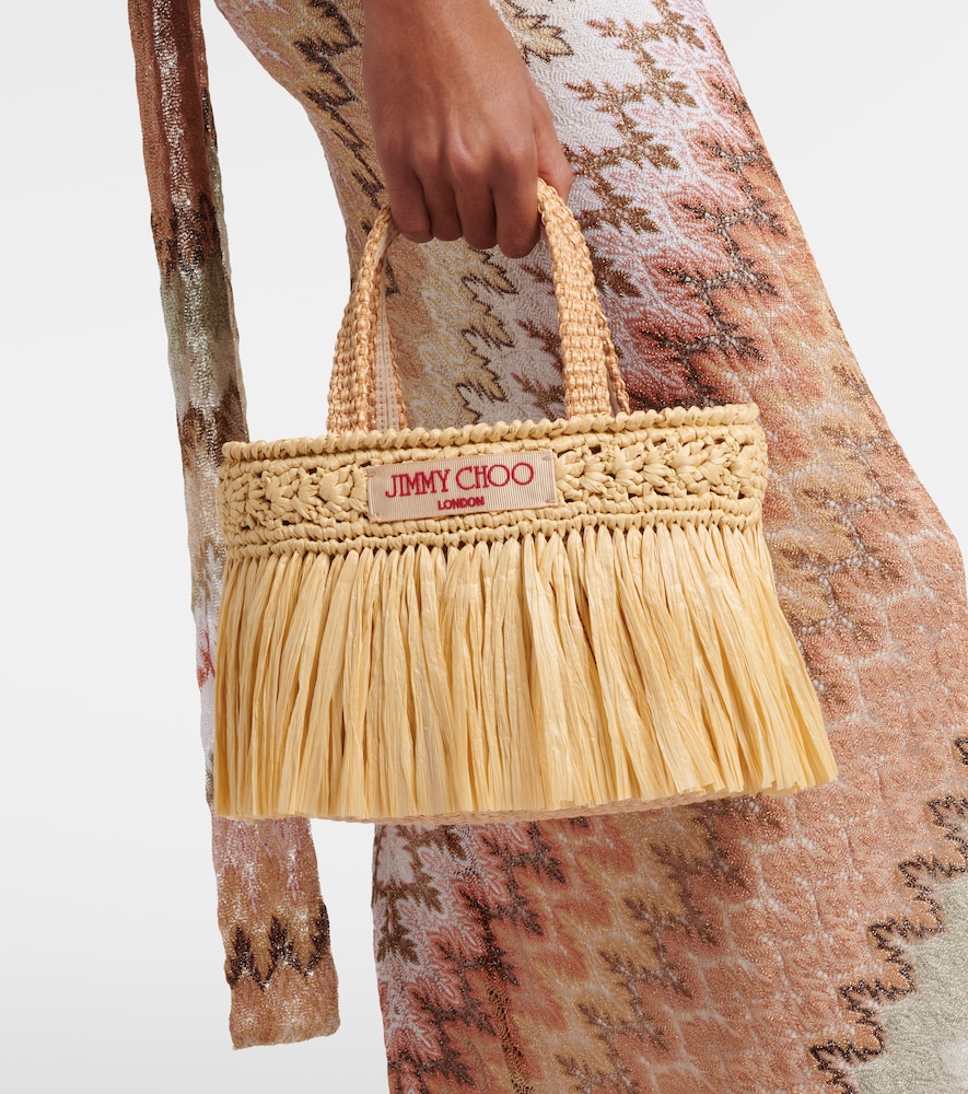 Jimmy Choo Mini fringed raffia top-handle bag