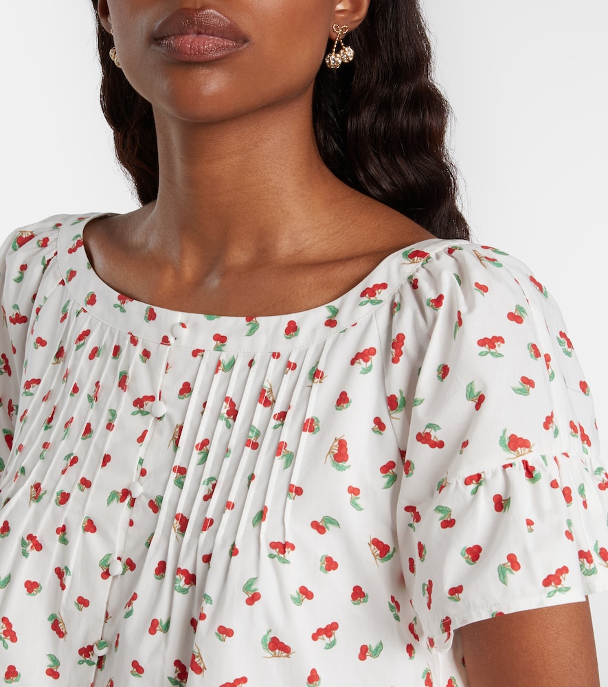 Delia Lace-Trimmed Printed Cotton Blouse