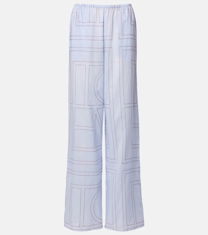 Toteme Women's Blue Embroidered Cotton-Blend Poplin Pajama Pants UK Size 14 - Mytheresa