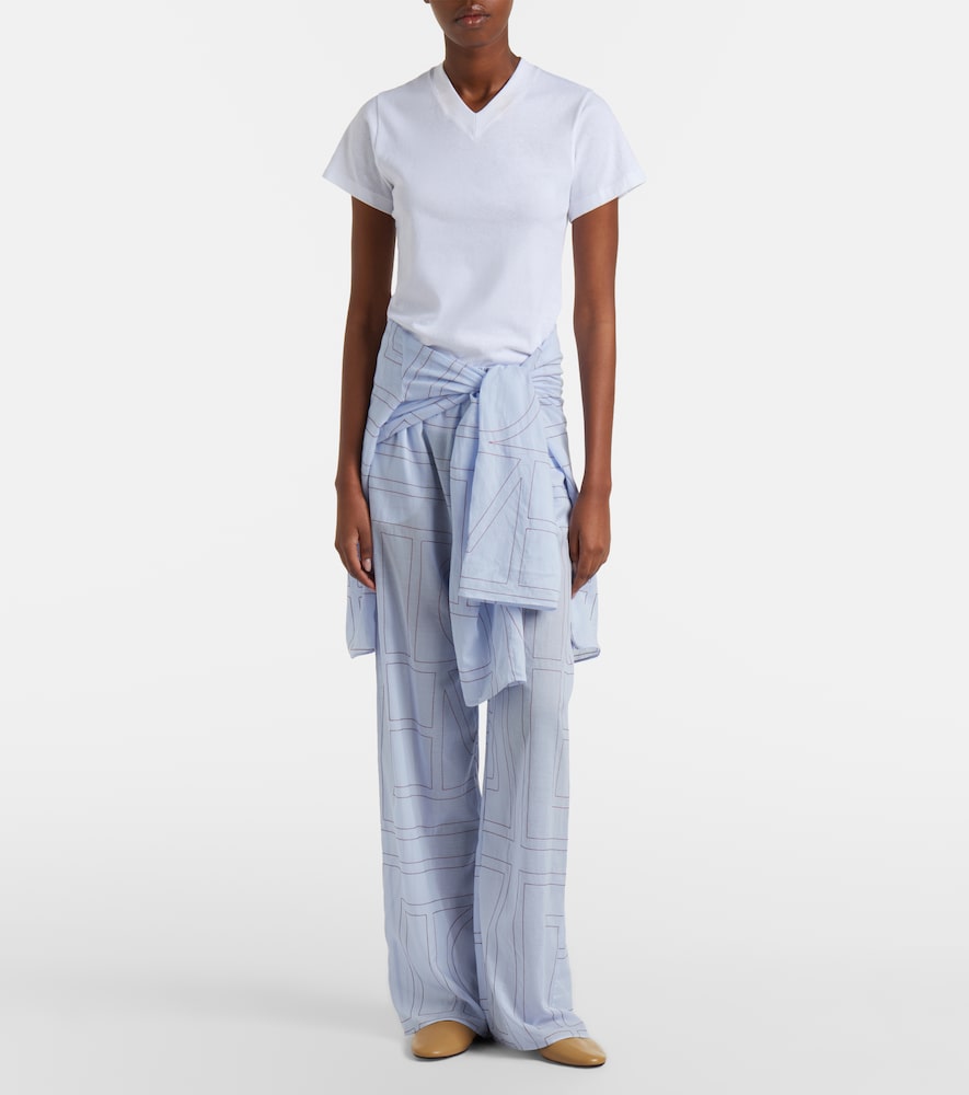 Toteme Embroidered cotton-blend poplin pajama pants