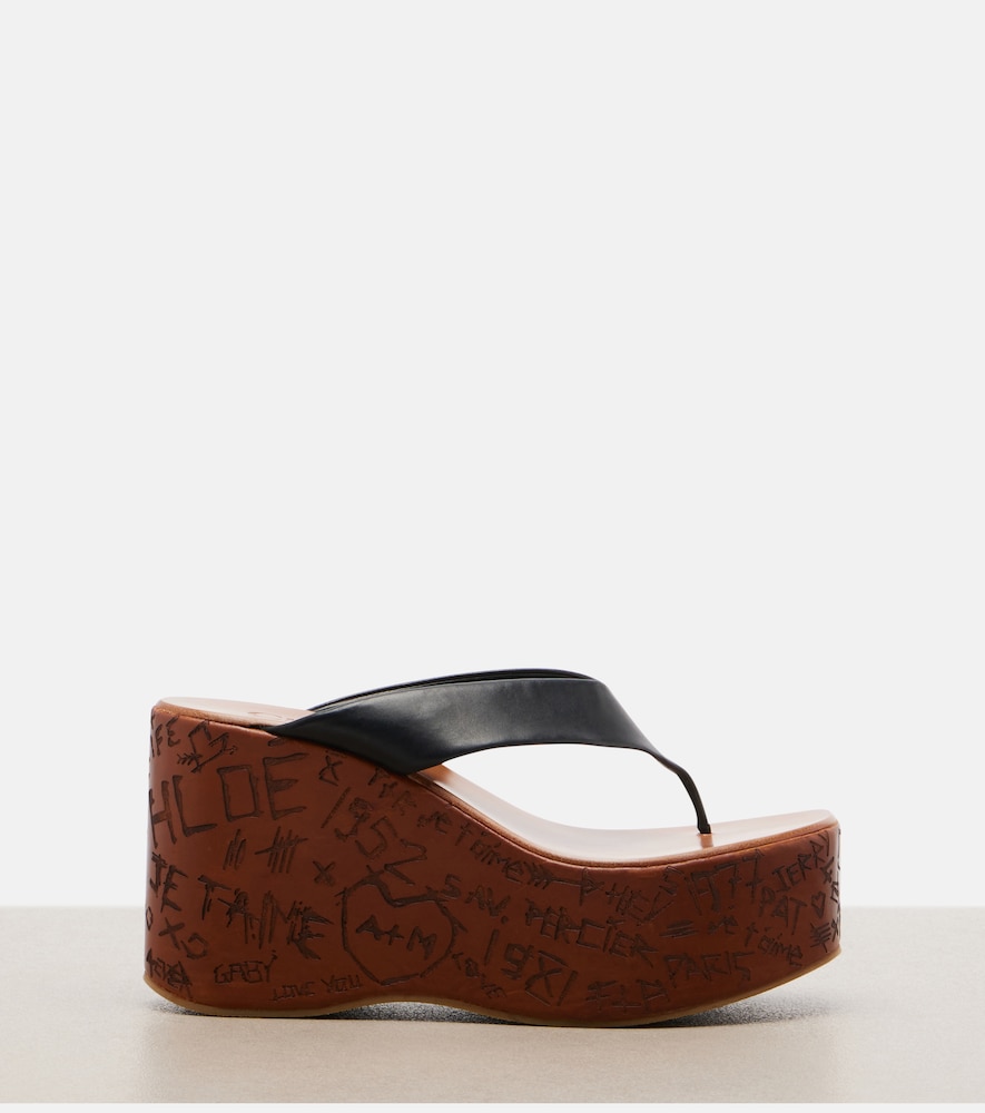 Chloé Leather Wedge Thong Sandals