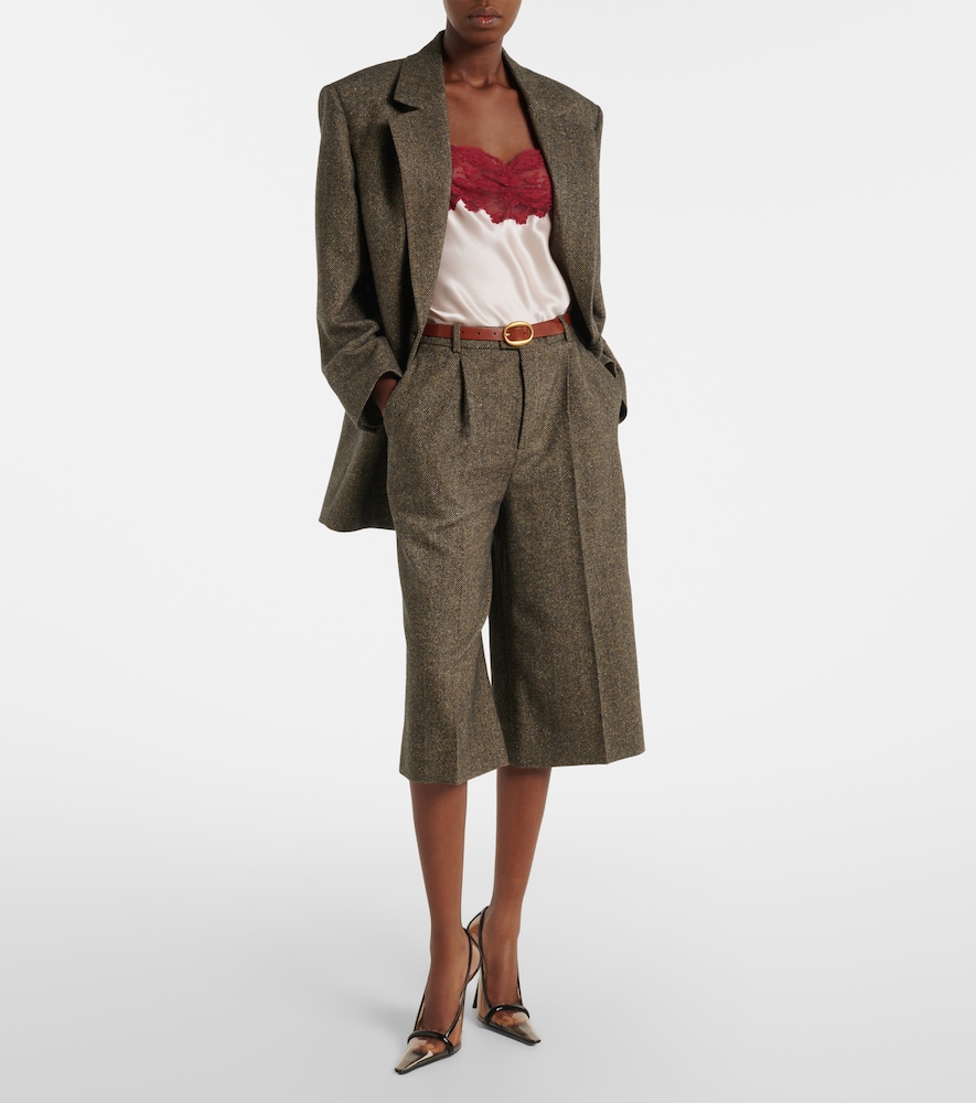 Saint Laurent Herringbone wool-blend Bermuda shorts