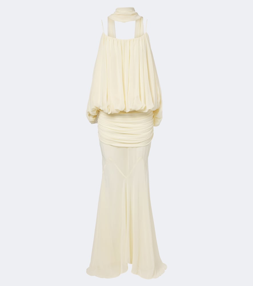 De La Vali Inara Gathered Chiffon Maxi Dress In Yellow