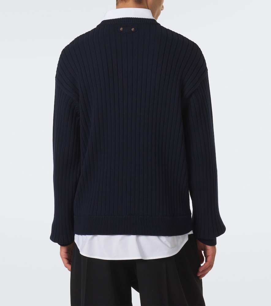 Layered Ribbed-Knit Cotton Sweater