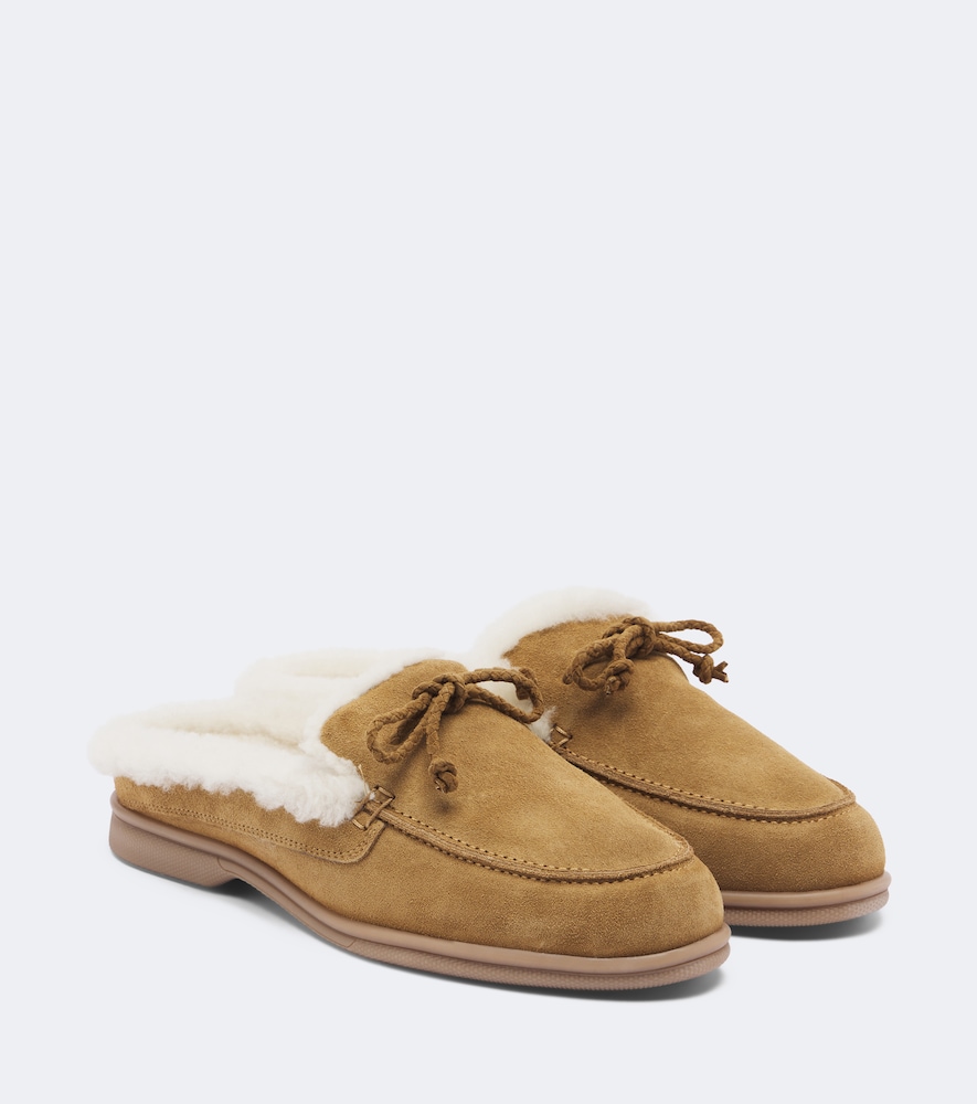 Yves Salomon Shearling-lined Suede Mules In Brown