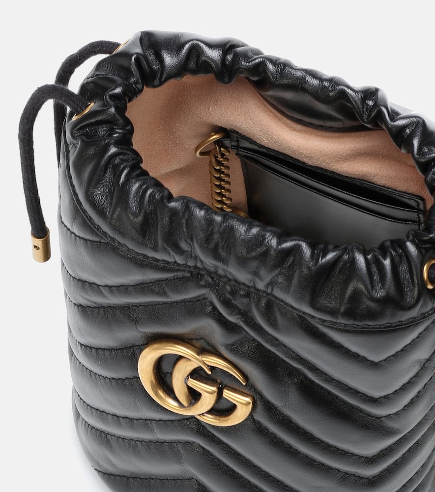 Shop Gucci Gg Marmont Mini Leather Bucket Bag In Black