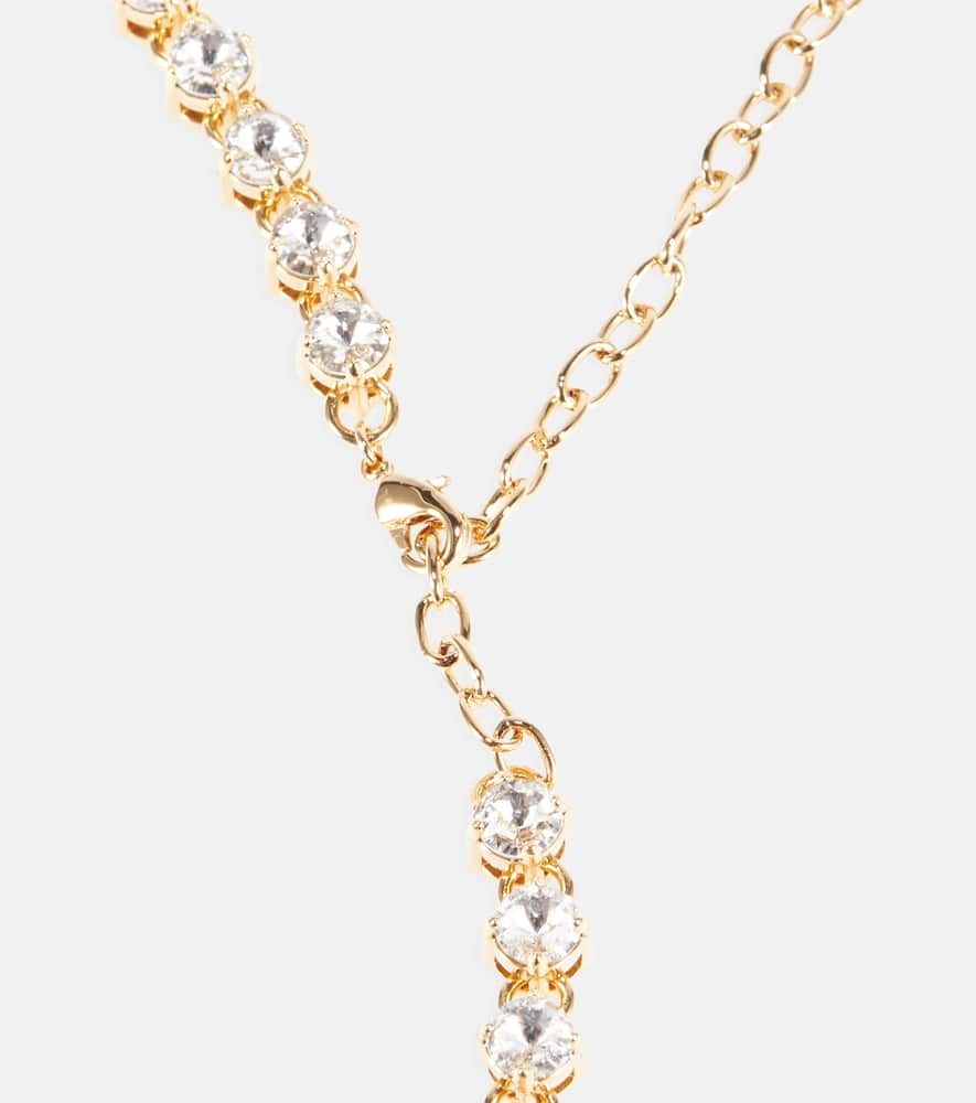 Shop Miu Miu Logo Crystal-embellished Necklace In Oro+crystal