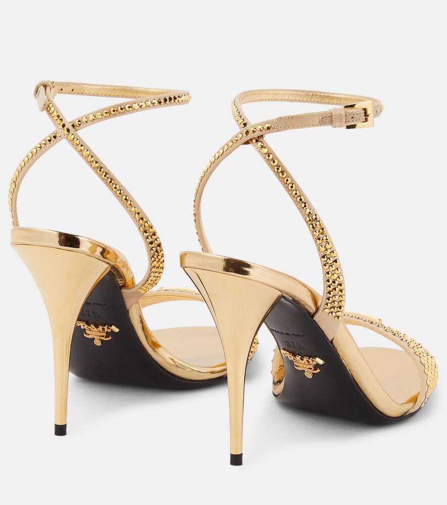 Prada Crystal-embellished Metallic Leather Sandals In Platino