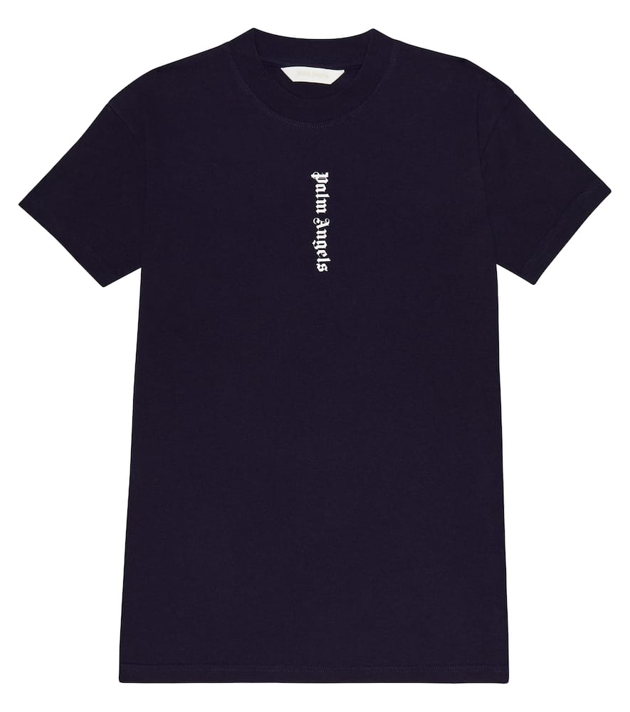 Palm Angels Logo Lettering T-shirt Dress In Navy Blue White