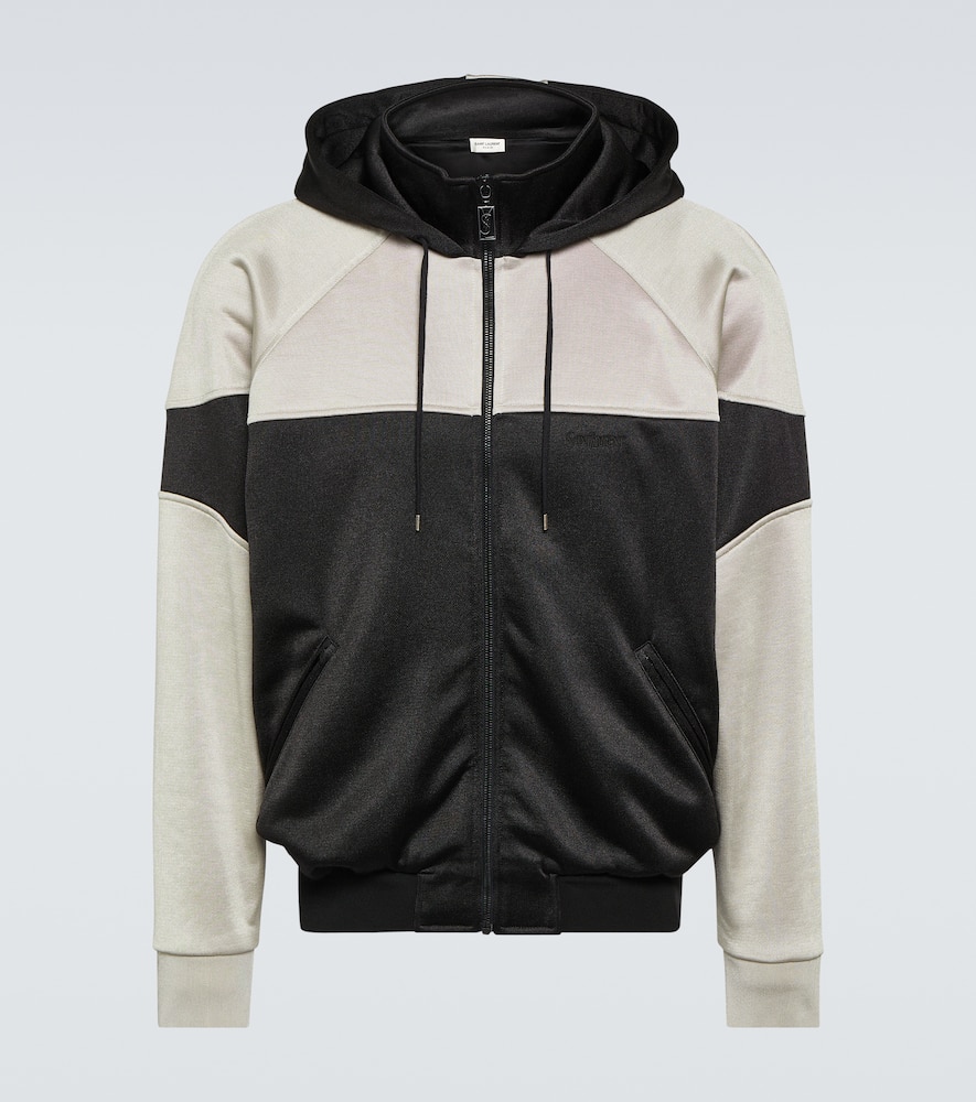 Saint Laurent Two-tone Paneled Hoodie In Black