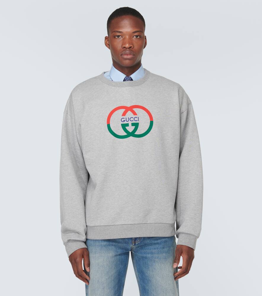 Shop Gucci Interlocking G Cotton Jersey Sweatshirt In Grey