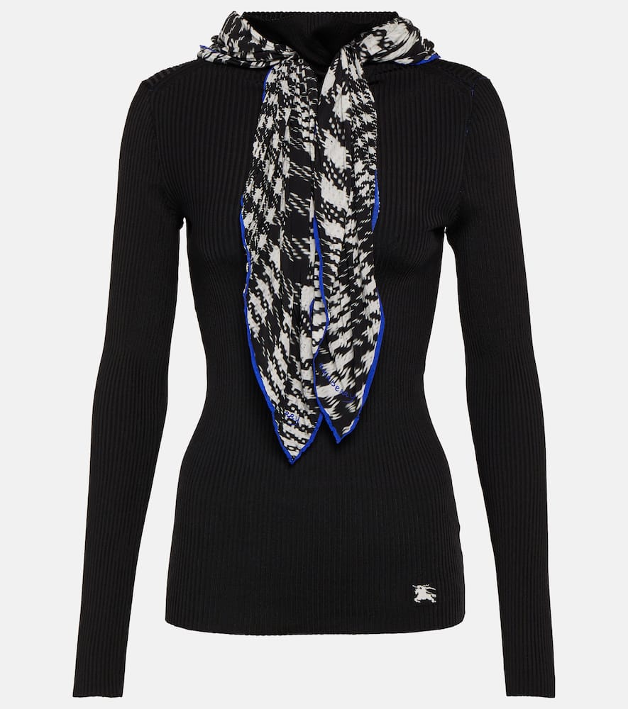 Scarf-detail ribbed-knit sweater