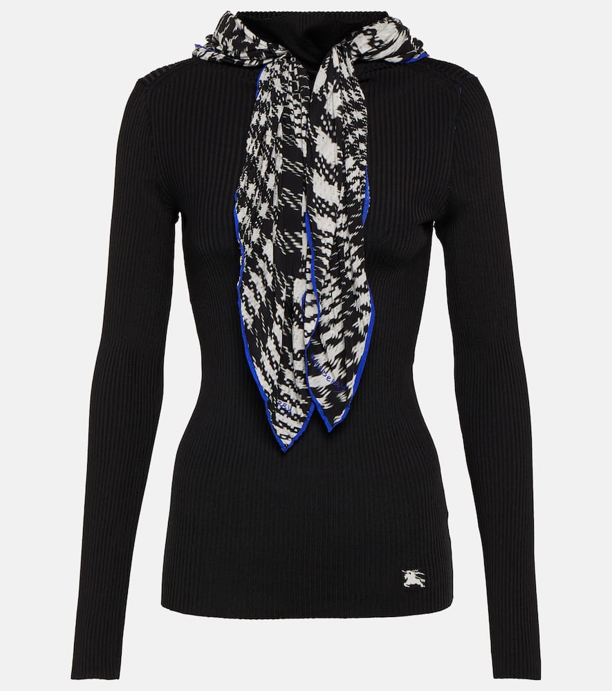 Shop Burberry Scarf-detail Ribbed-knit Sweater In Black