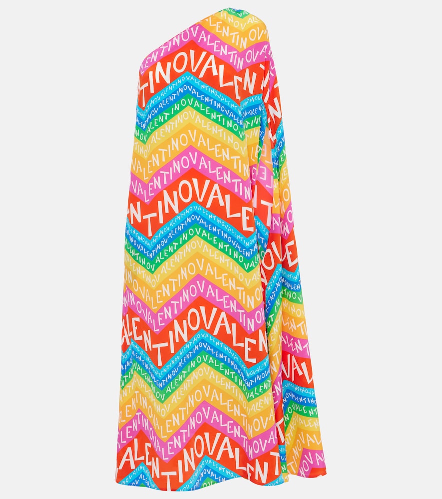 Valentino Women's Multicoloured Logo One-Shoulder Silk Midi Dress UK Size 6 - Mytheresa