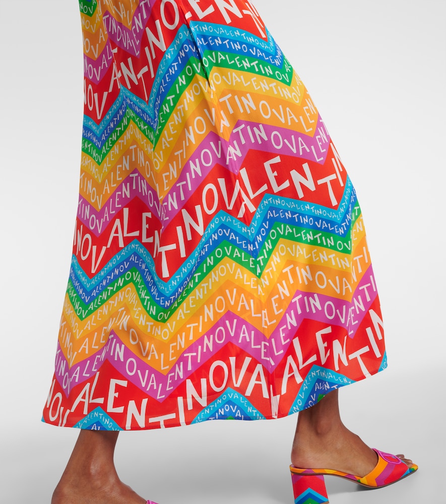  Valentino Valentino Logo One-shoulder Silk Midi Dress 