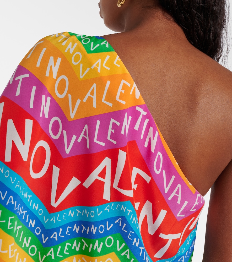  Valentino Valentino Logo One-shoulder Silk Midi Dress 