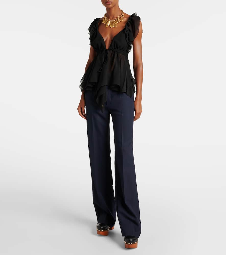 Chloé Ruffled Silk Chiffon Top In Black
