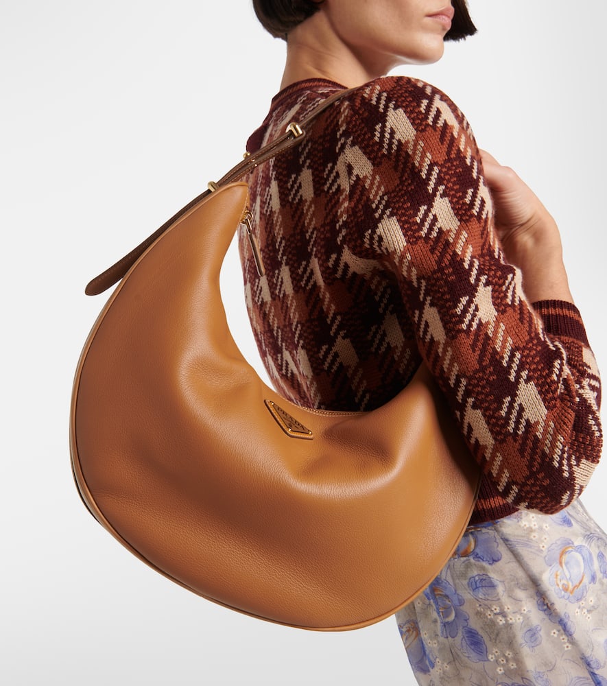 Prada Arque Caramel Large Leather Shoulder Bag Women In Beige
