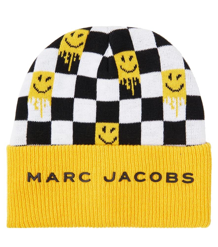 Marc Jacobs Check-pattern Ribbed-knit Beanie In Yellow